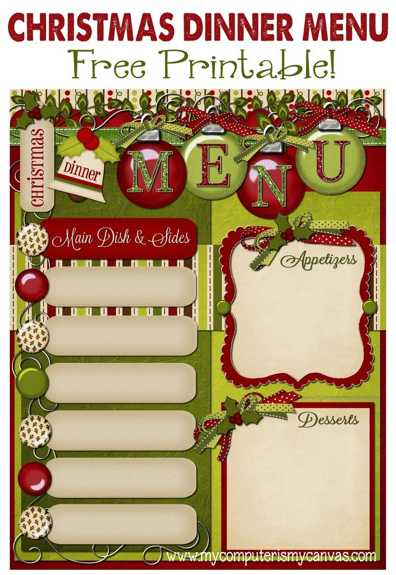 Freebie - Christmas Dinner Menu! | Christmas Ideas | Christmas - Free Printable Christmas Dinner Menu Template
