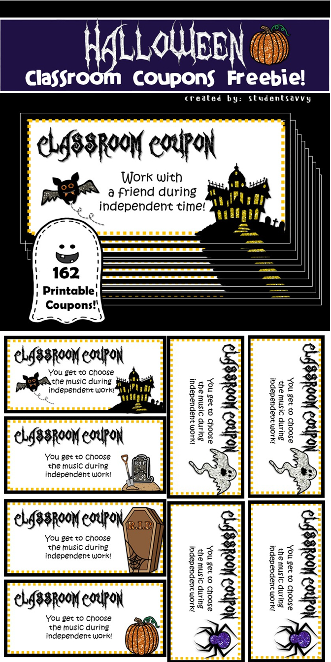 Freebie!! Spooky Style 162 Printable Classroom Coupons! 25 Different - Free Printable Homework Pass Coupon