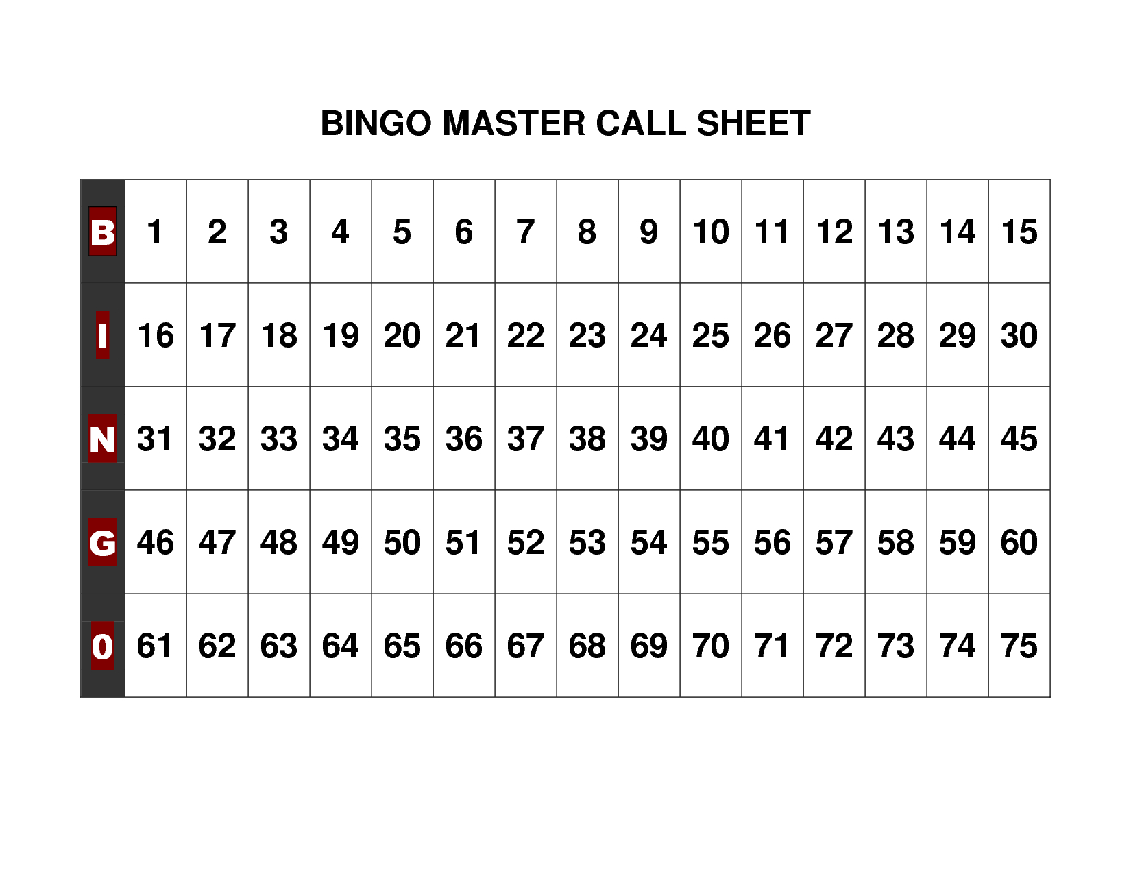 Free+Printable+Bingo+Call+Sheet | Bingo | Pinterest | Bingo Calls - Free Printable Bingo Cards 1 75