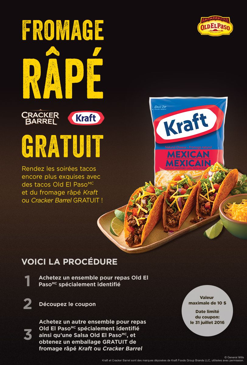 Fromage Râpé Cracker Barrel Kraft Gratuit | Coupons Rabais | Coupons - Free Printable Kraft Food Coupons