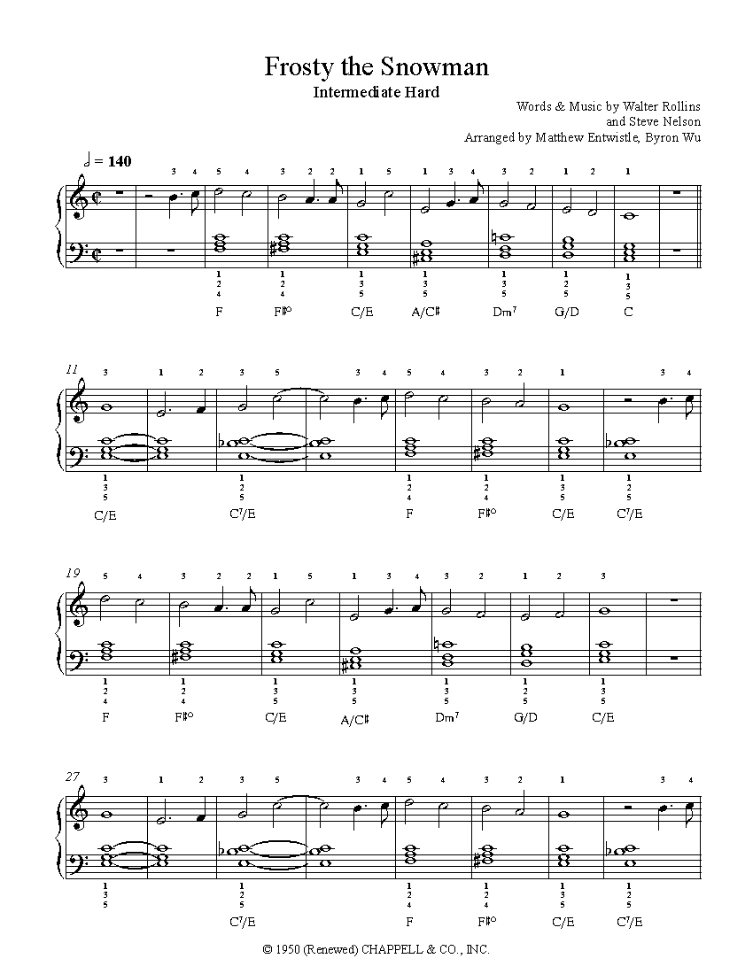 Frosty The Snow Mansteve Nelson Piano Sheet Music | Intermediate - Free Printable Frosty The Snowman Sheet Music