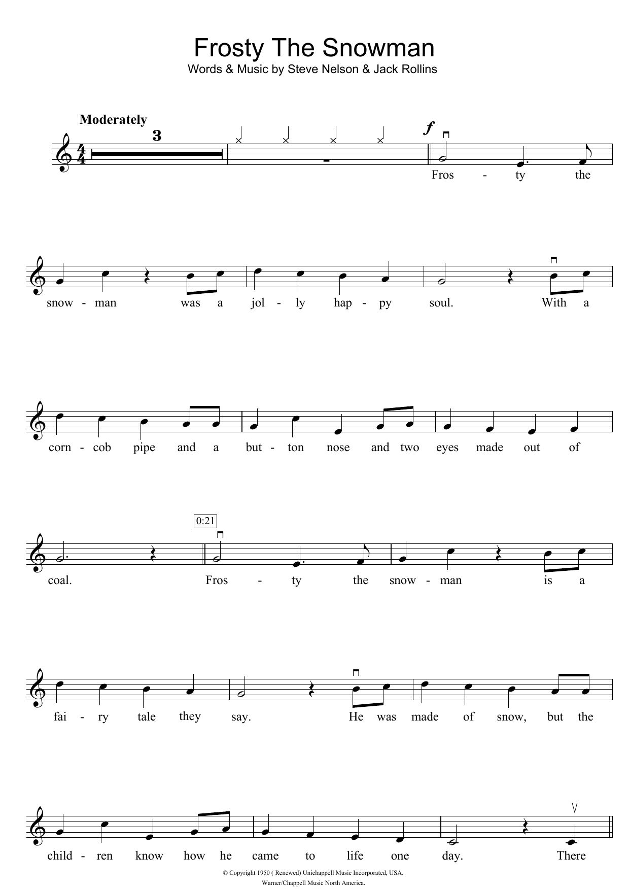 Frosty The Snowman Sheet Music | The Ronettes | Violin Solo - Free Printable Frosty The Snowman Sheet Music