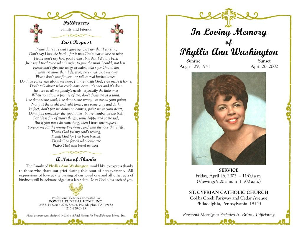 Funeral Program Template Sample Free Loving Memory Templates : Masir - Free Printable Funeral Programs