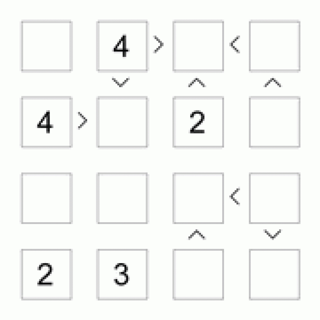 Futoshiki, More Or Less Logic Puzzles For Primary And Secondary Math - Free Printable Futoshiki Puzzles