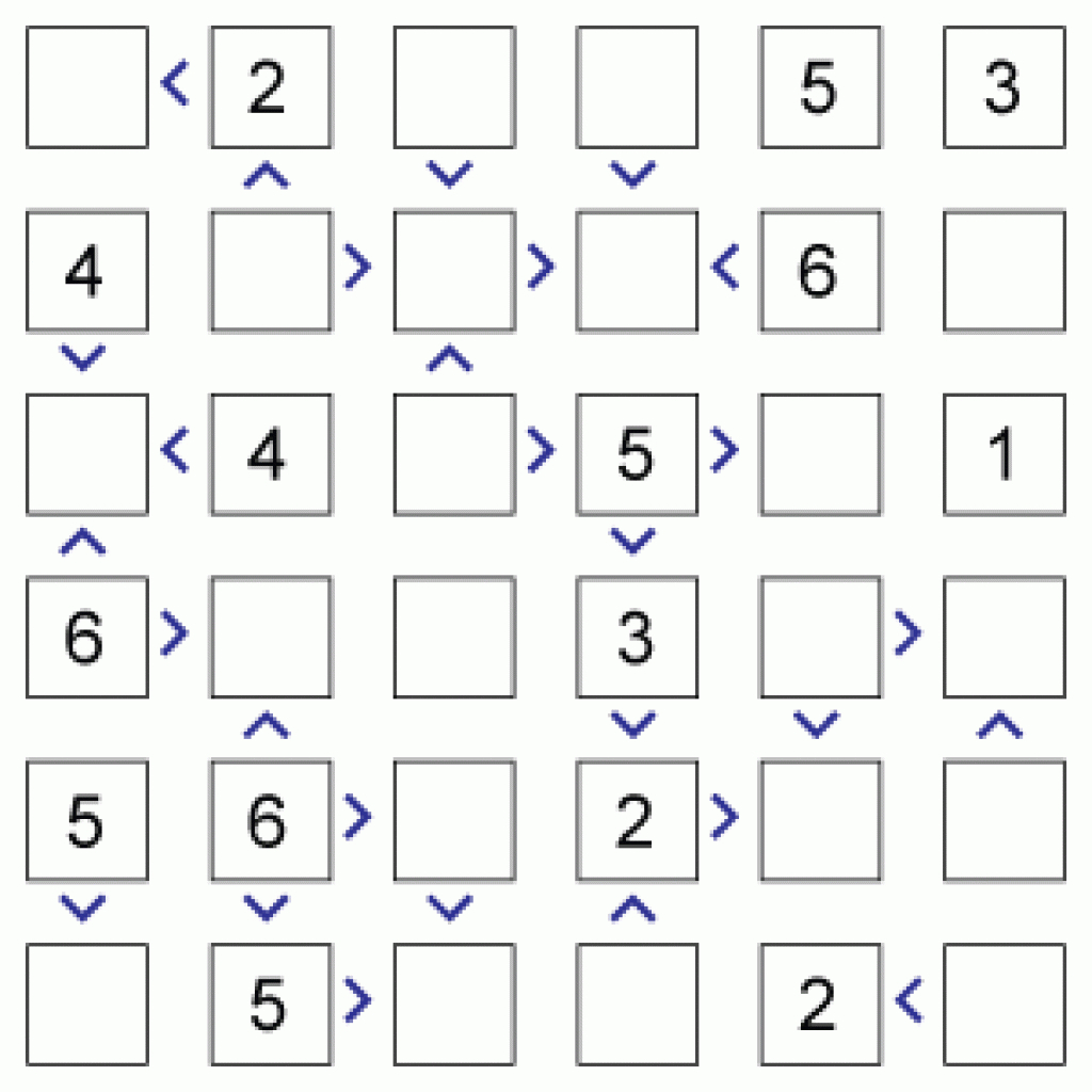 Futoshiki, More Or Less Logic Puzzles For Primary And Secondary Math - Free Printable Futoshiki Puzzles