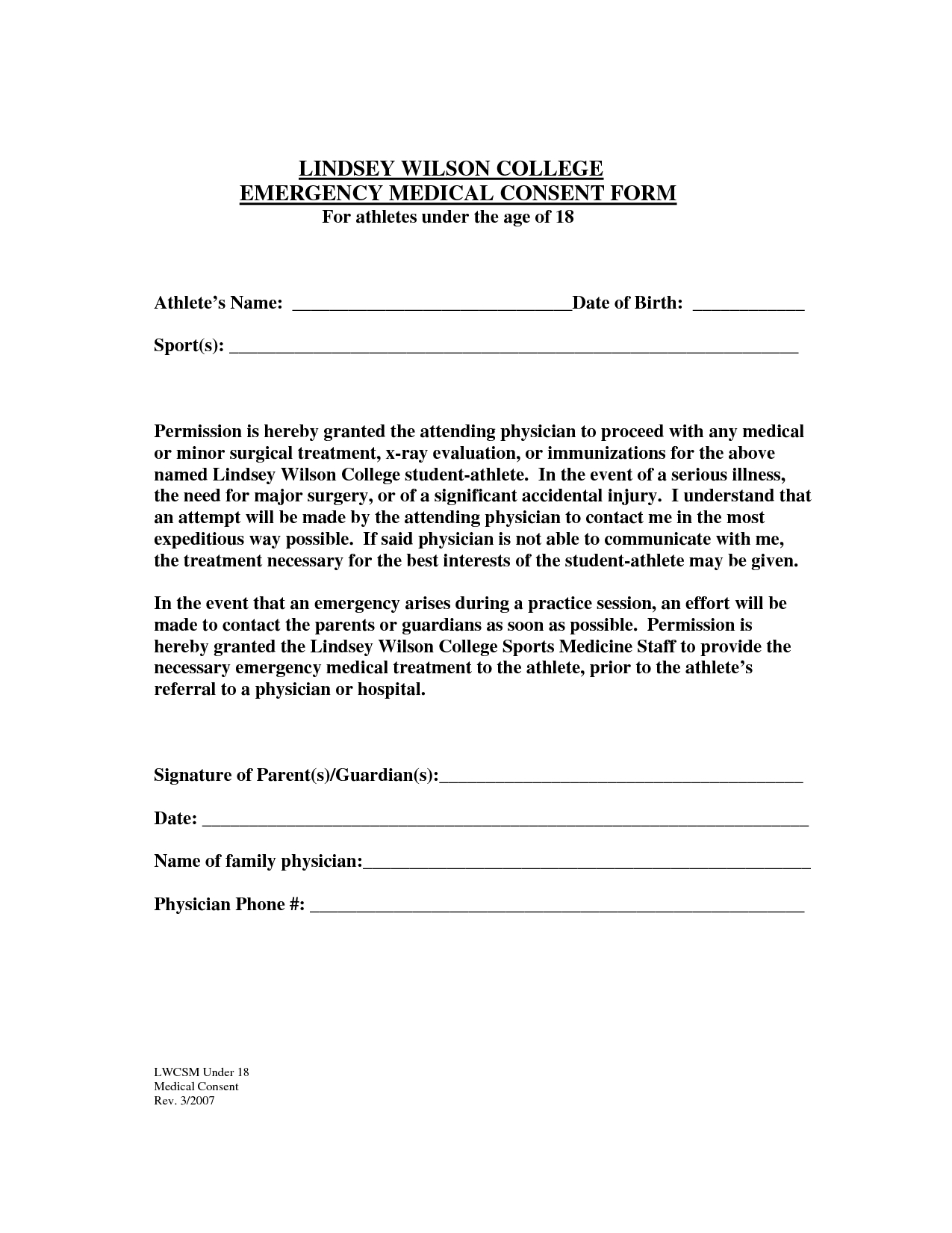 Generic Medical Consent Form For Minor | Dlisa Blog - Parental - Free Printable Child Medical Consent Form