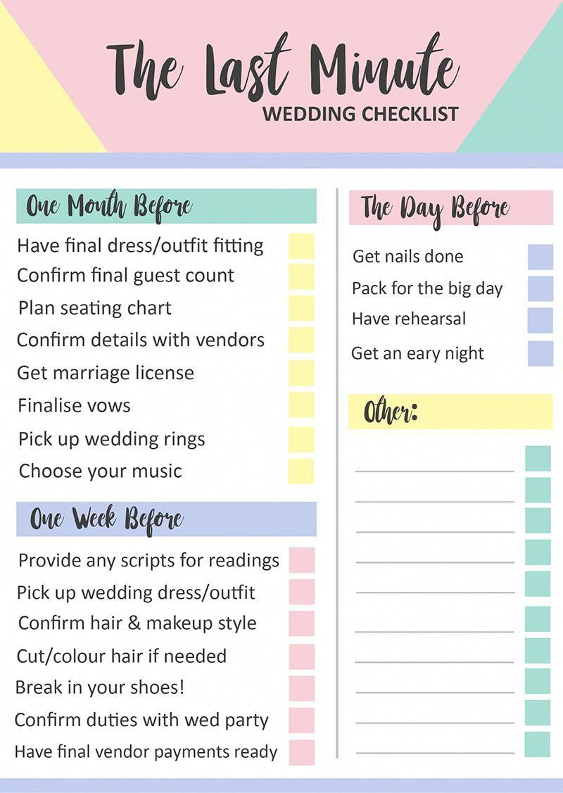 Geometric Free Printable Last Minute Wedding Checklist | Bespoke - Free Printable Wedding Party List