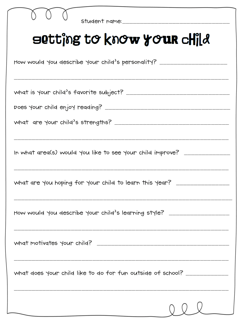 Getting To Know Your Child Printable Sheet. Could Give To Parents As - Get Out Of Homework Free Pass Printable