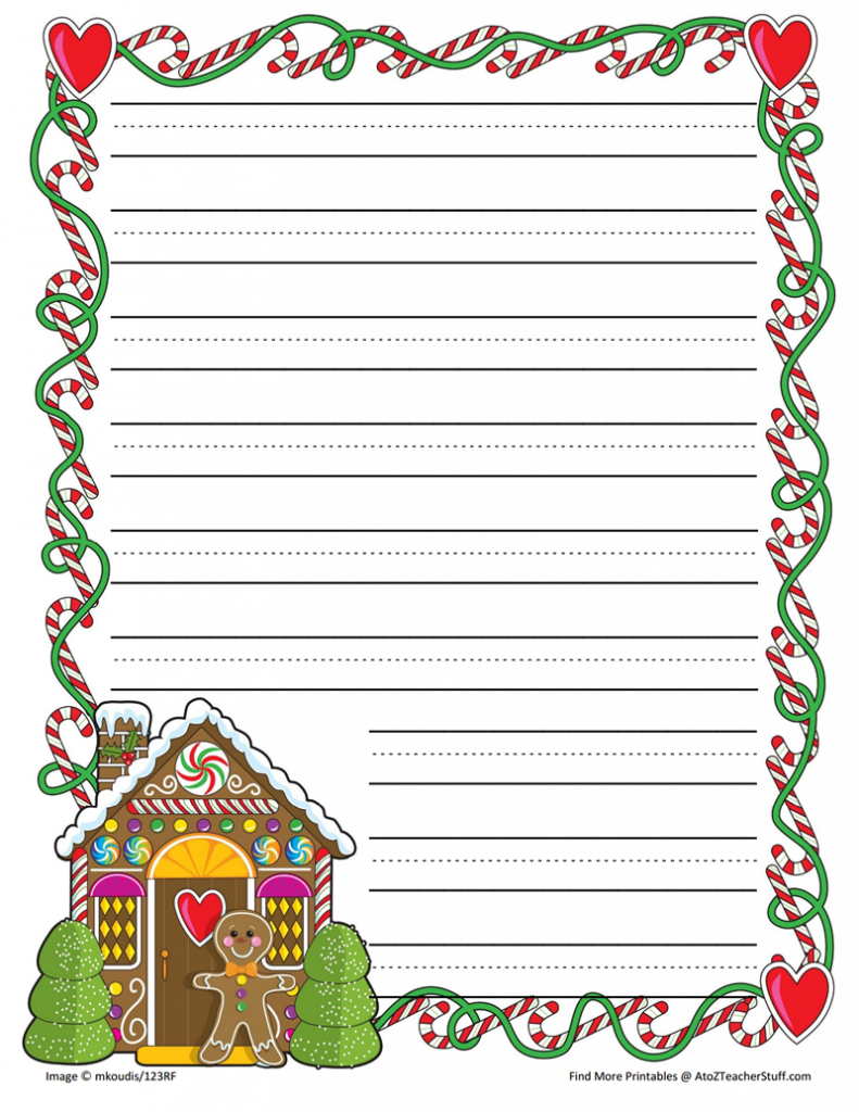 Gingerbread Printable Border Paper With And Without Lines | A To Z - Free Printable Writing Paper With Borders