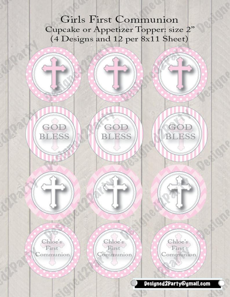 Girls First Communion Printable Or Baptism Cupcake Topper And | Etsy - Free Printable First Communion Cupcake Toppers