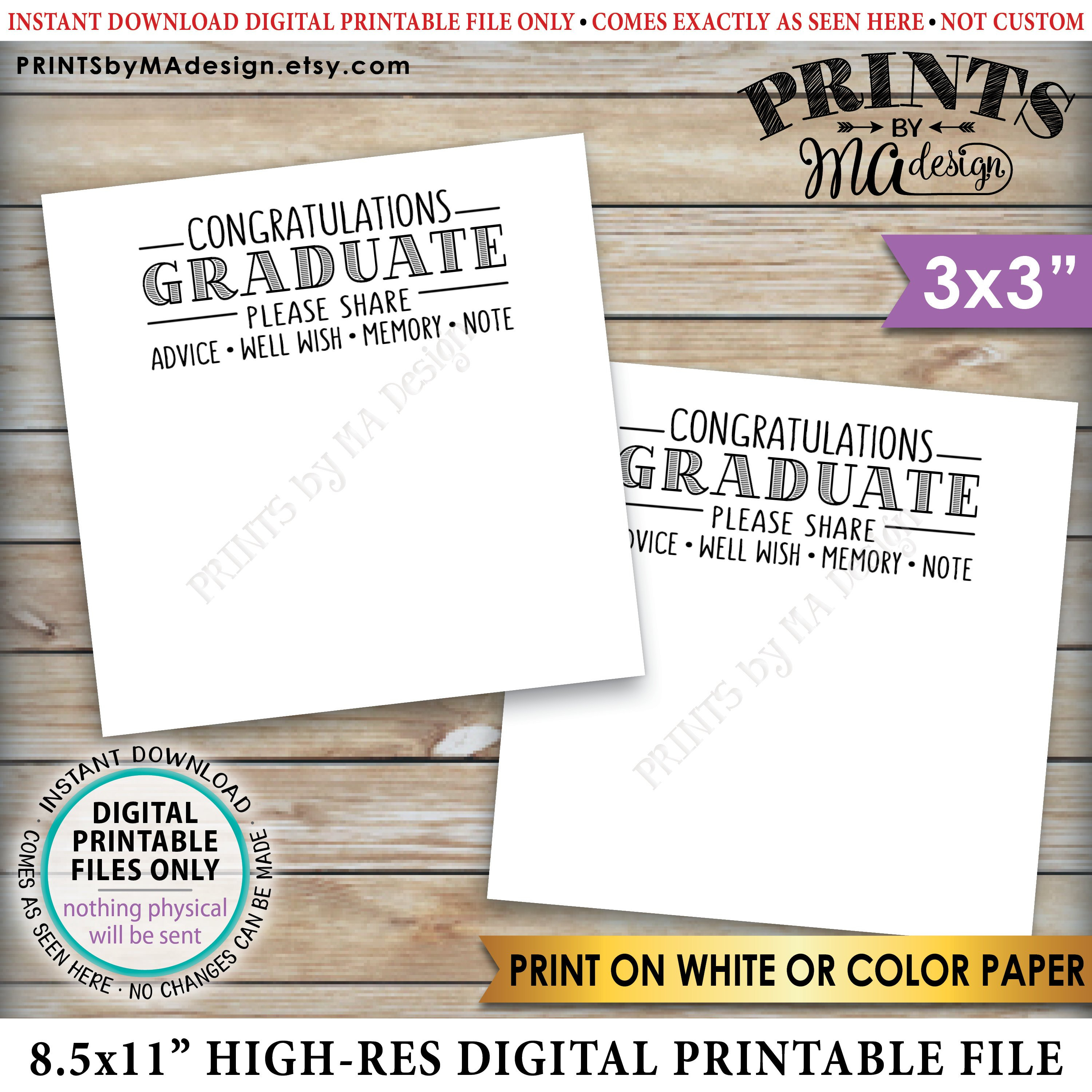 Graduation Advice Cards Congratulations Graduate Memory | Etsy - Free Printable Graduation Advice Cards
