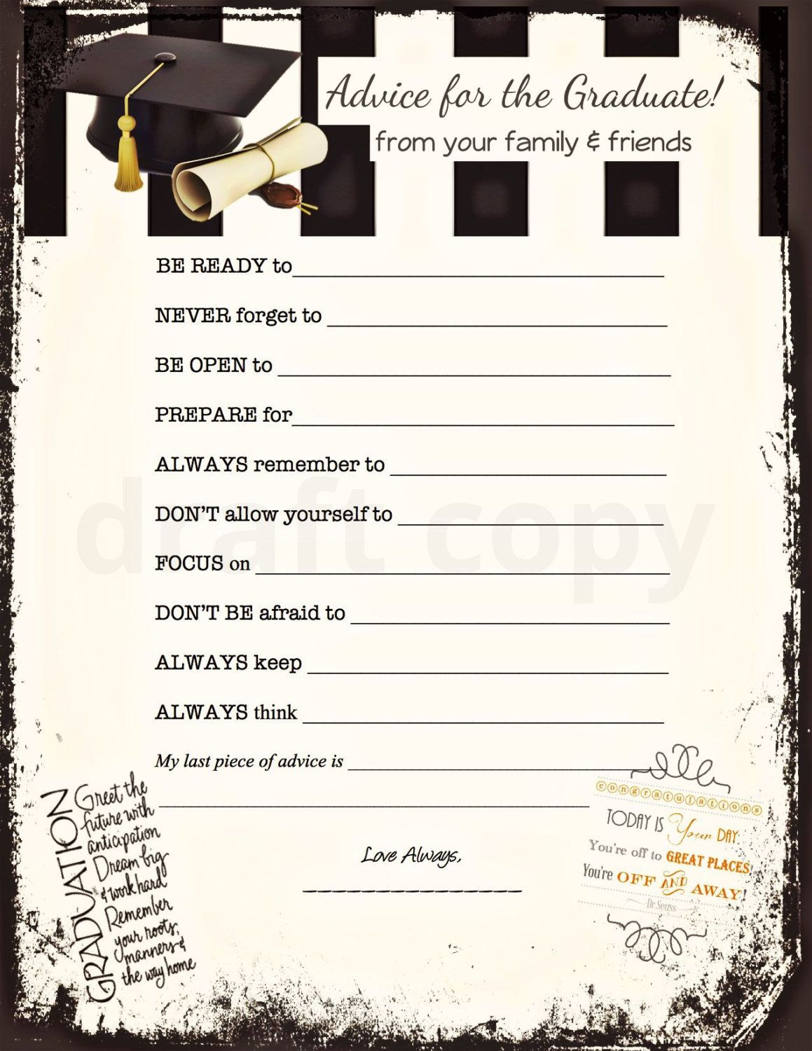Graduation Advice Cards!! -Instant Download | Graduation - Free Printable Graduation Advice Cards