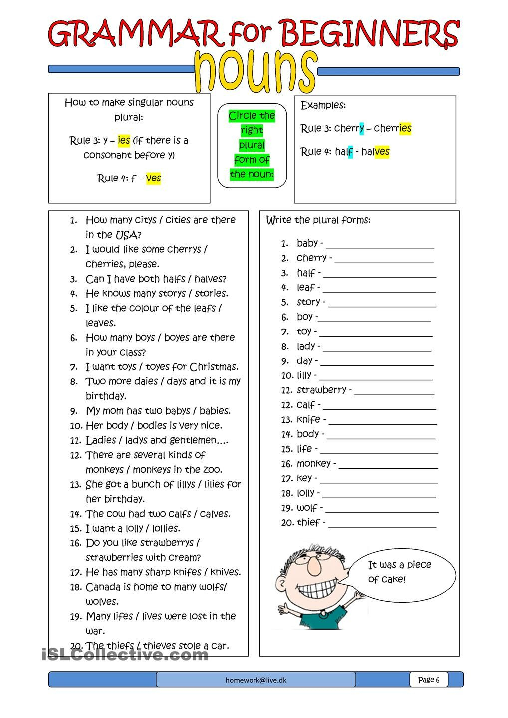 Grammar For Beginners: Nouns (2) | Free Esl Worksheets | Special - Free Printable English Lessons For Beginners