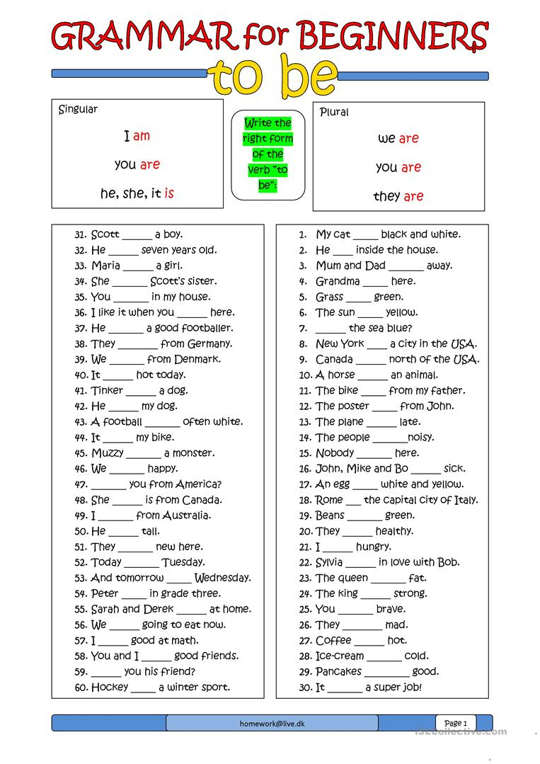 Grammar For Beginners: To Be Worksheet - Free Esl Printable - Free Printable Esl Grammar Worksheets