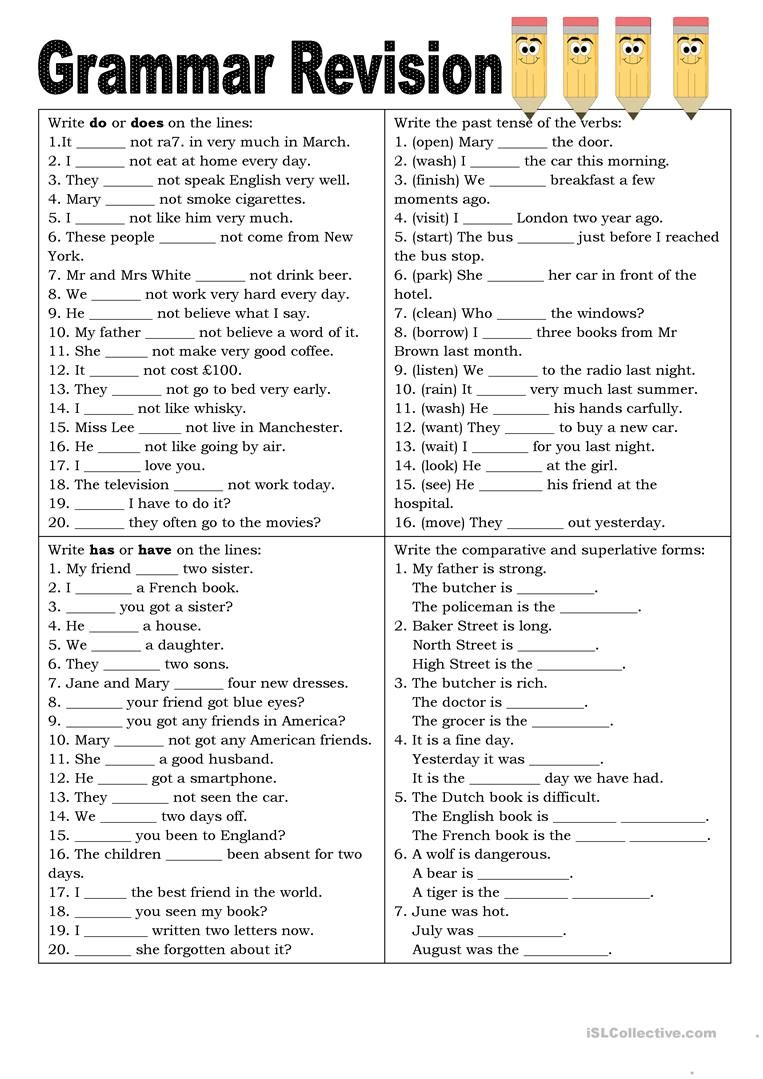 Grammar Revision Worksheet - Free Esl Printable Worksheets Made - Free Printable Esl Grammar Worksheets