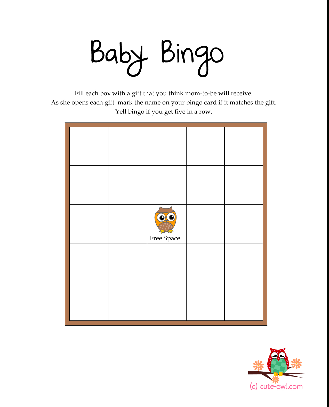 Great For &amp;quot;enchanted Forest&amp;quot; Shower Theme -Free Printable Owl Baby - Free Printable Baby Shower Bingo