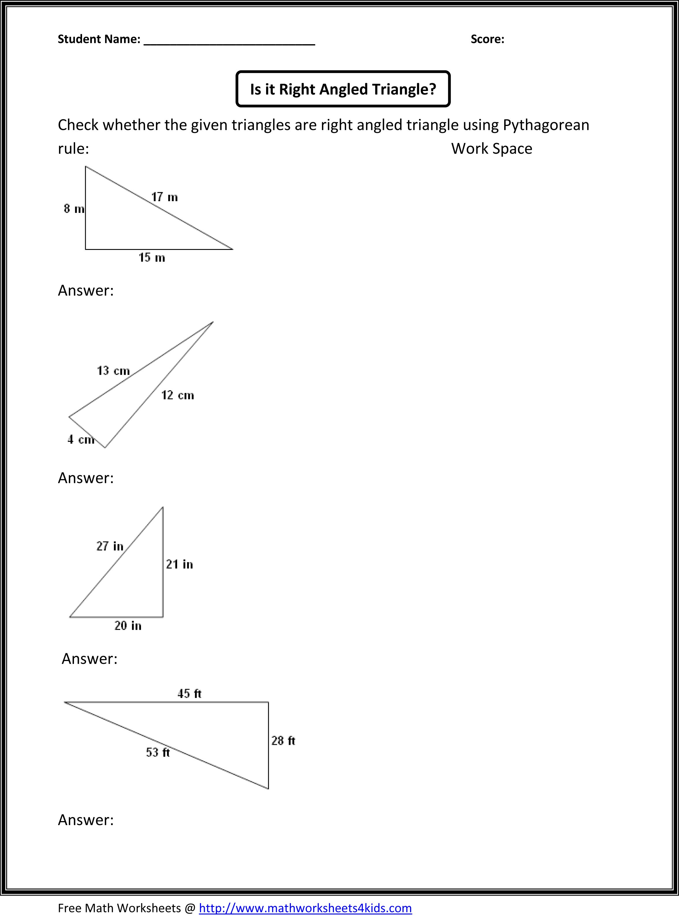 Great Site With Lots Of Eighth Grade Topics | Worksheets - Free Printable Pythagorean Theorem Worksheets