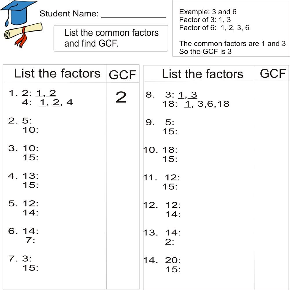 Greatest Common Factor 1To 20 (From Study Village Website. . .great - Free Printable Greatest Common Factor Worksheets