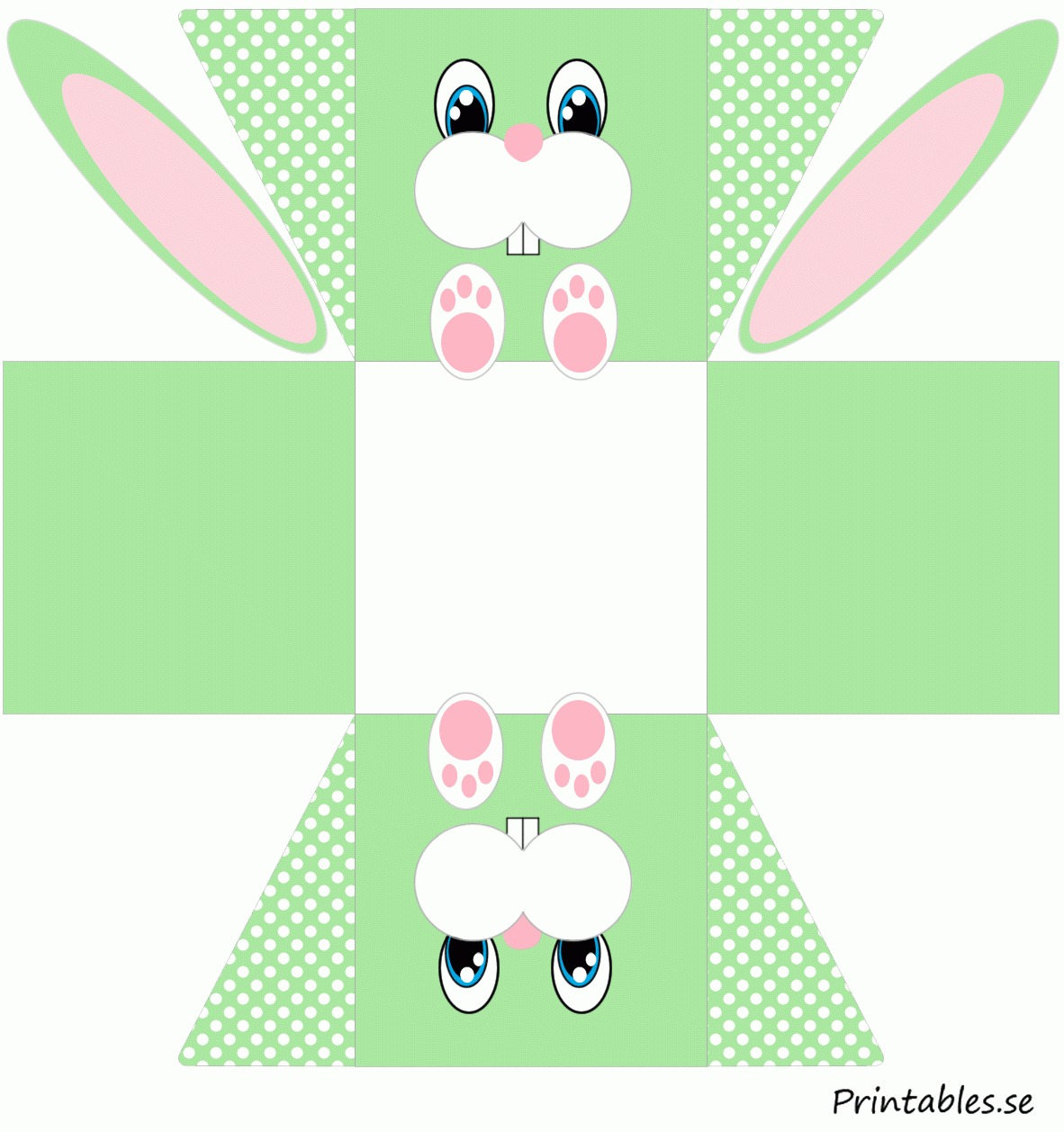 Green Easter Basket (Box) In With Easter Bunny (Free Printable) - Free Printable Easter Decorations