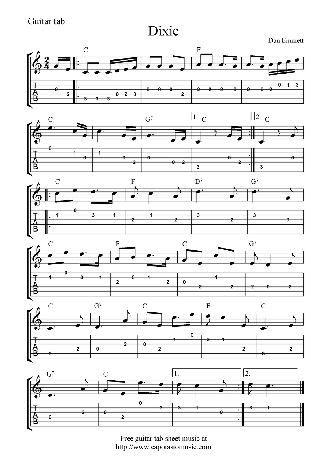 Guitar Music Sheets For Beginners | Free Guitar Tab Sheet Music - Free Printable Guitar Music