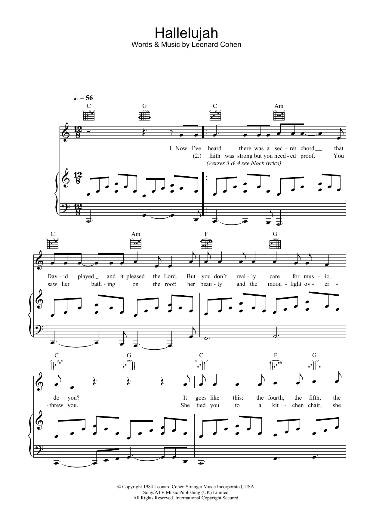 Hallelujah Sheet Musicleonard Cohen For Klavier/keyboard - Free Printable Piano Sheet Music For Hallelujah By Leonard Cohen