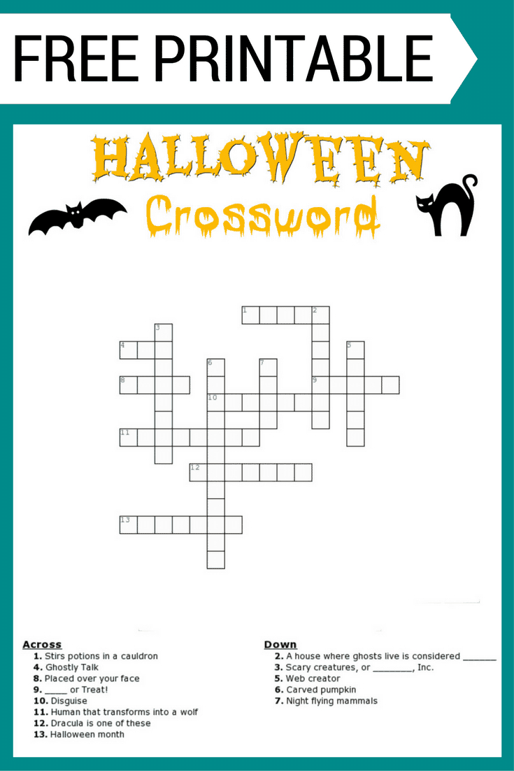 Halloween Crossword Puzzle Free Printable - Free Printable Crossword Puzzles For Kids