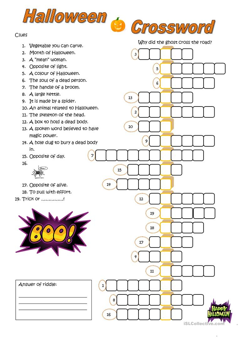 Halloween Crossword Worksheet - Free Esl Printable Worksheets Made - Halloween Crossword Printable Free