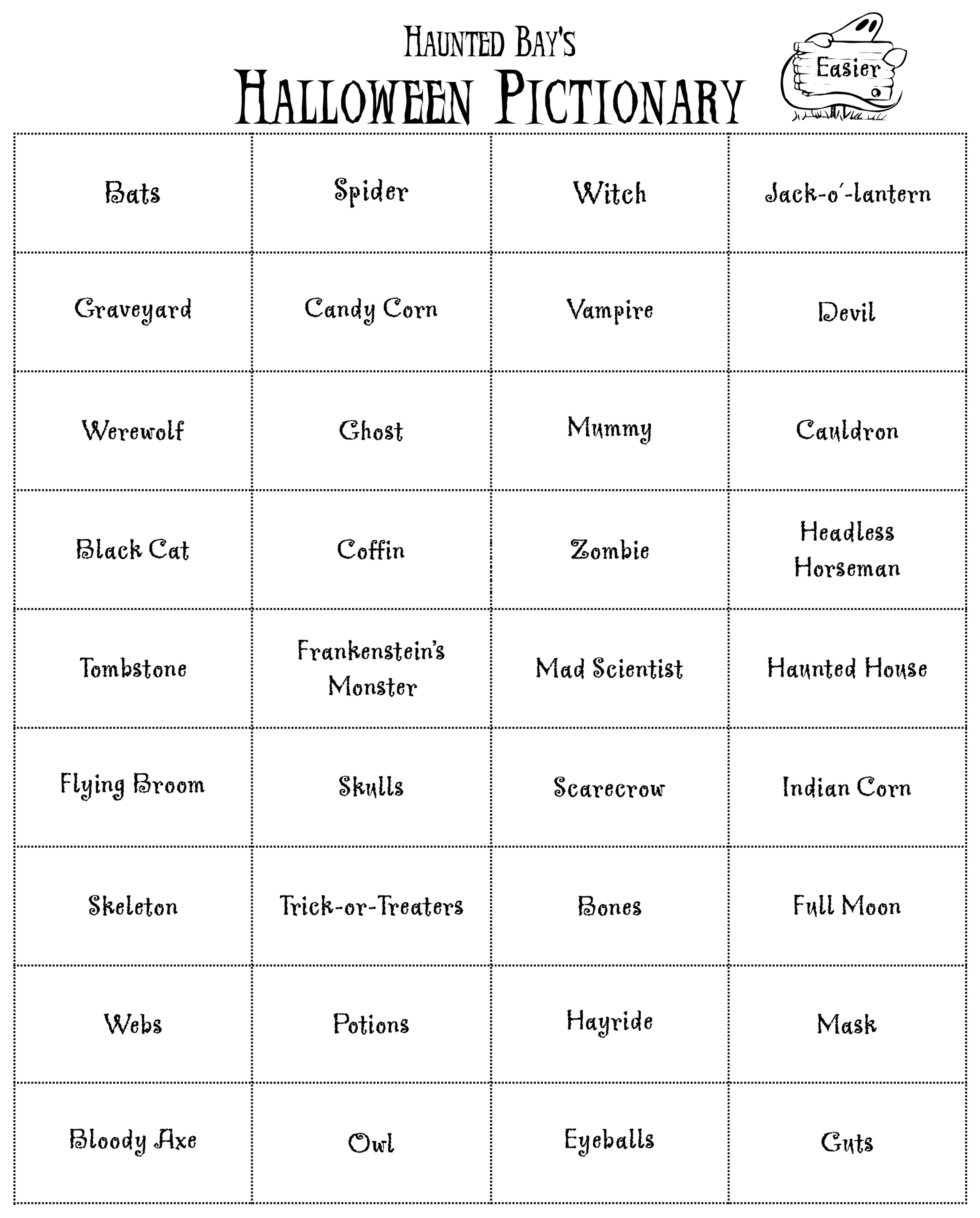 Halloween Pictionary Word List | Halloween | Pinterest | Halloween - Free Printable Christmas Pictionary Words