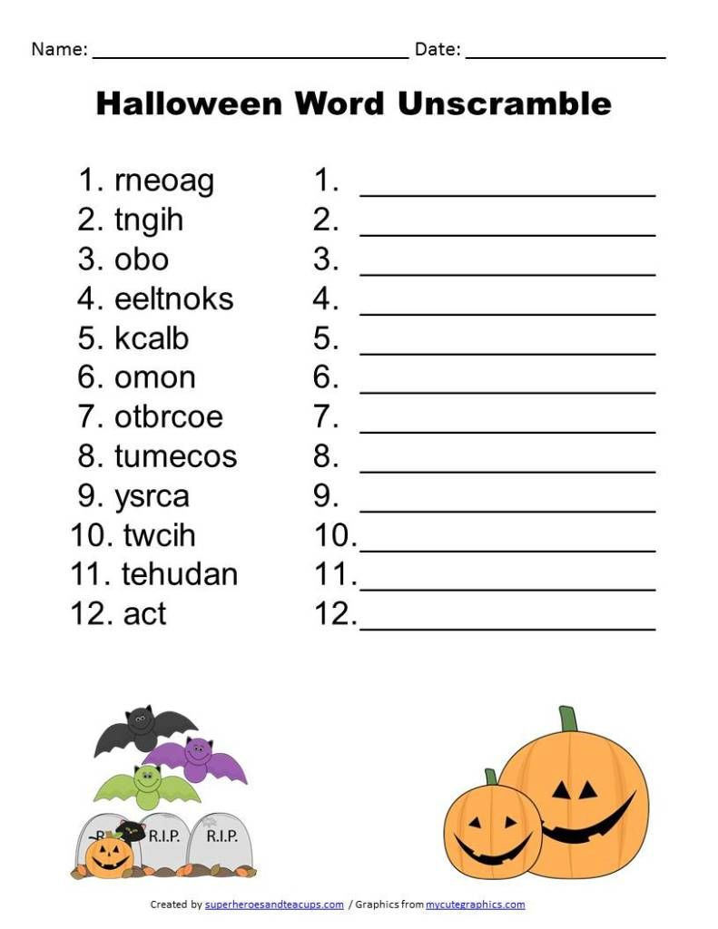 Halloween Word Unscramble Free Printable. | Activities For Boys - Unscramble Word Games Printable Free