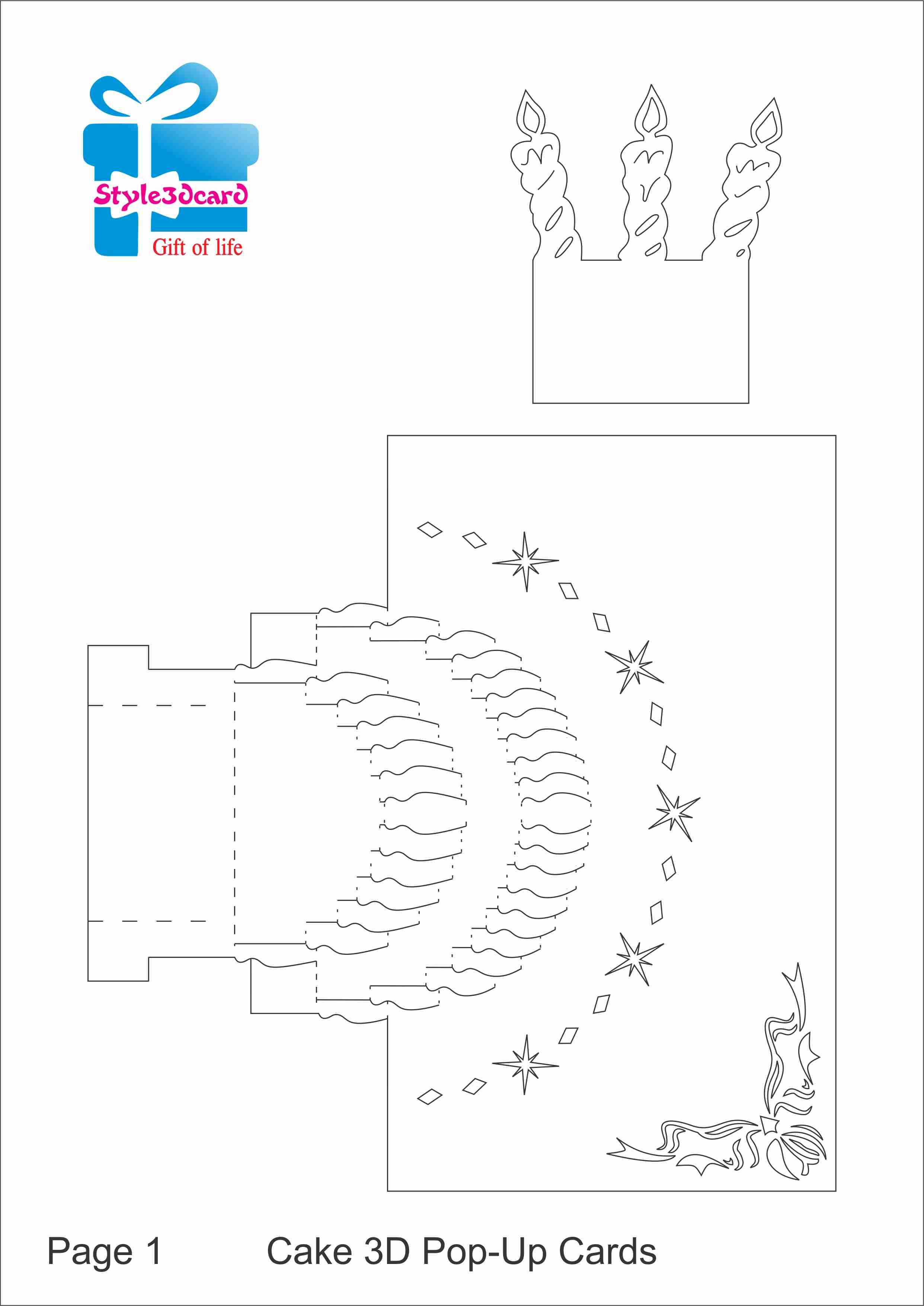 Happy Birthday-Cake-3D-Pop-Up-Greeting-Card/ Kirigami Pattern 1 - Free Printable Kirigami Pop Up Card Patterns