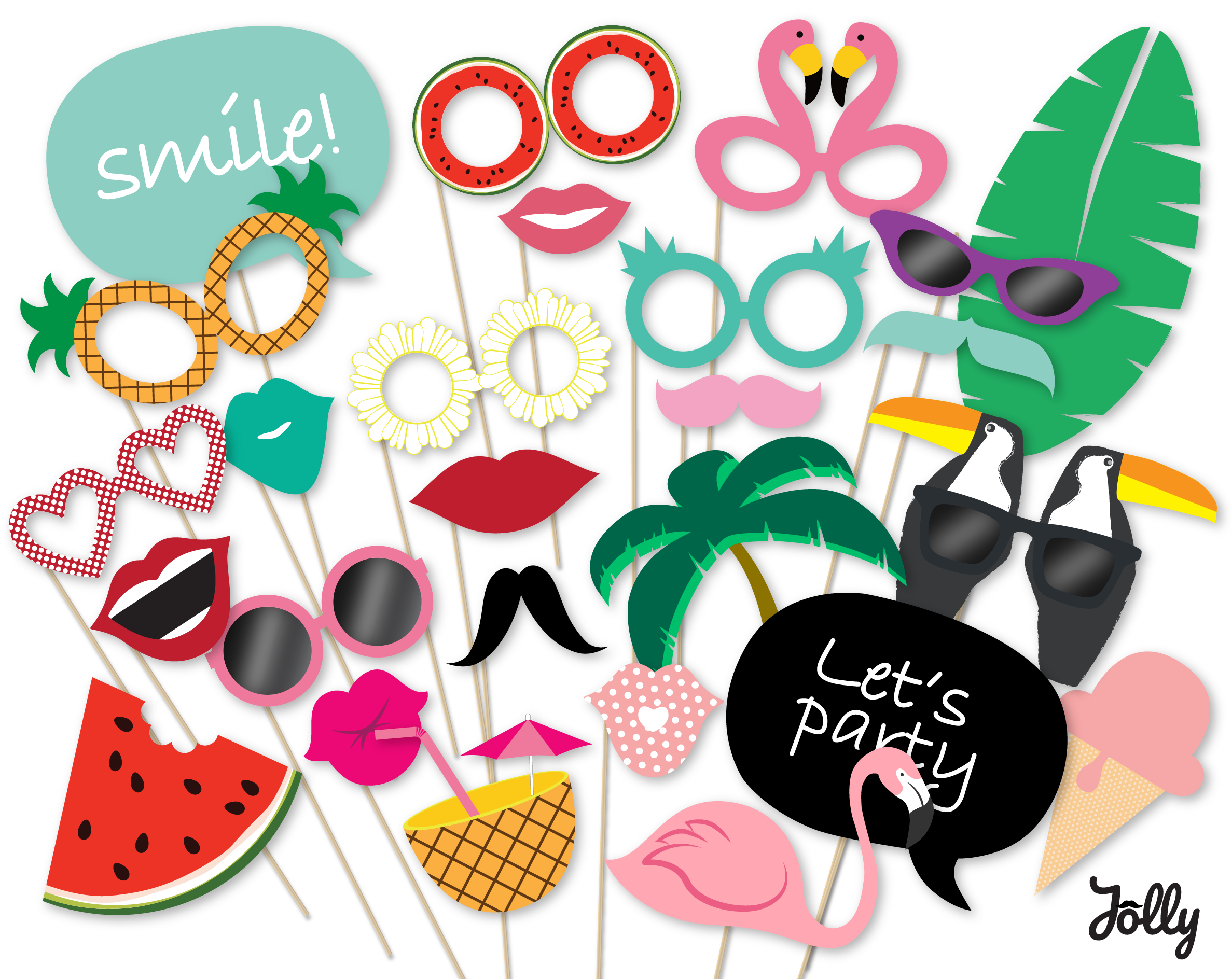 Hawaiian Party Photo Booth Props Summer Party Printables Instant - Hawaiian Photo Booth Props Printable Free