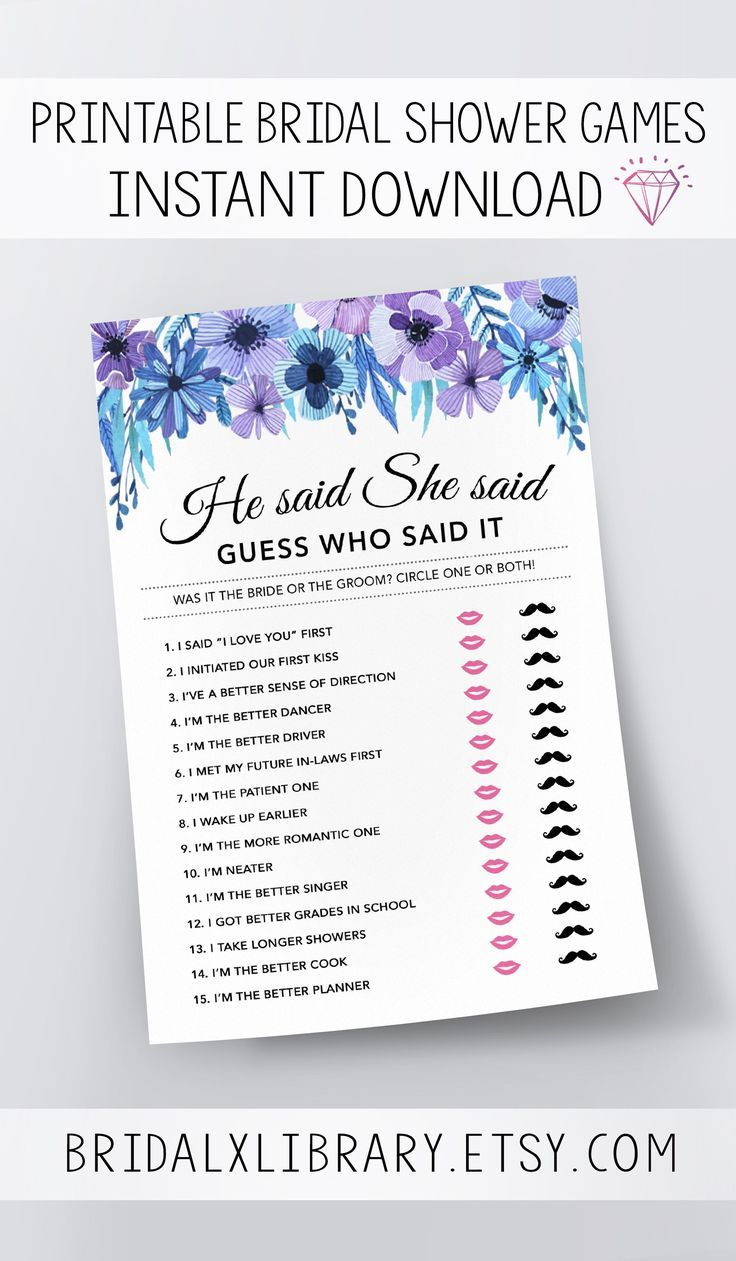 He Said She Said, Bridal Shower Games Printables, Bridal Shower Game - He Said She Said Game Free Printable