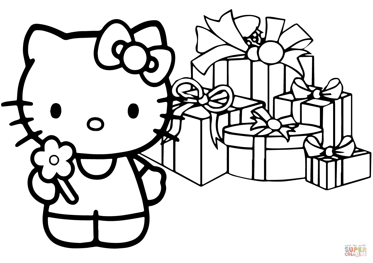 Hello Kitty Happy Christmas Coloring Page | Free Printable Coloring - Free Printable Christmas Cartoon Coloring Pages