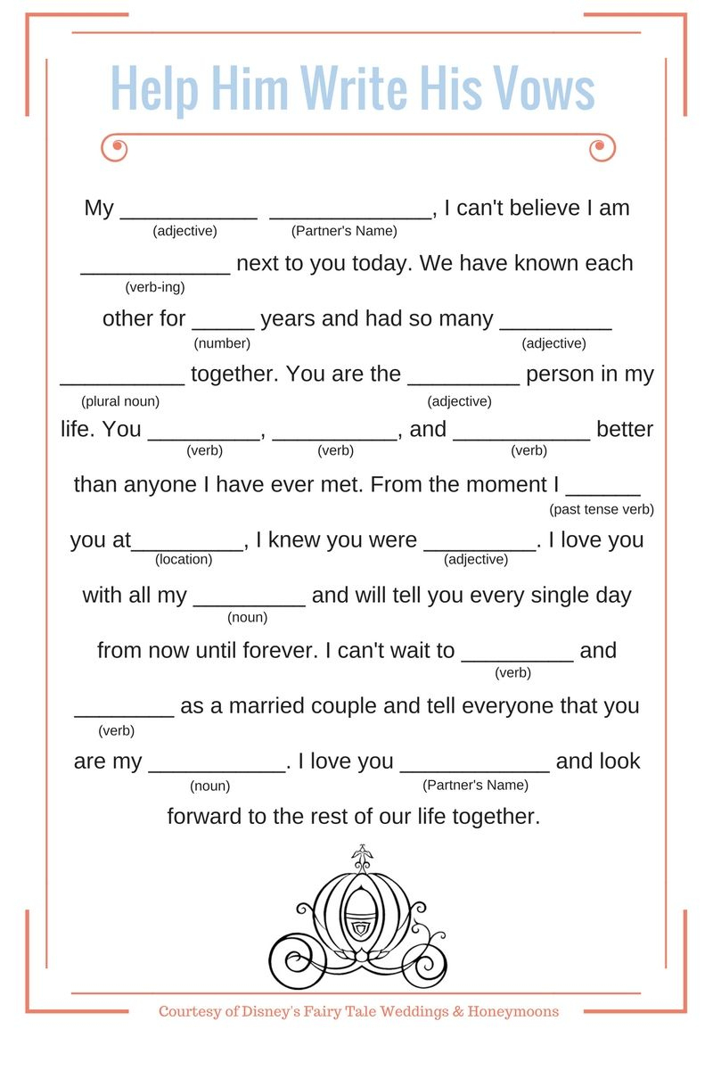 Help The Groom Write His Vows With These Wedding Mad Libs | Disney - Free Printable Wedding Mad Libs