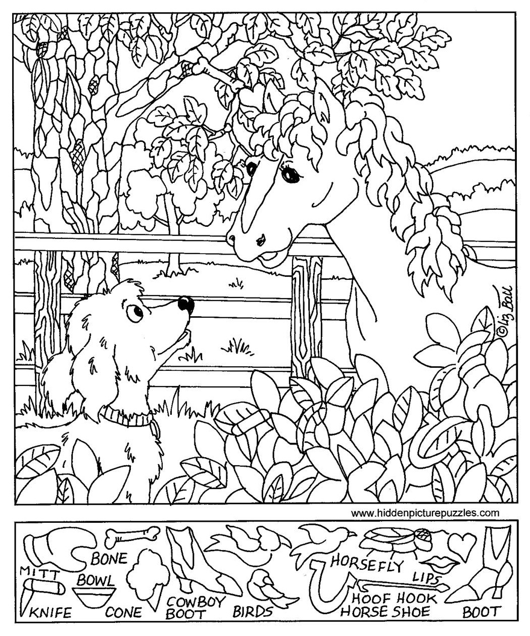 Hidden Pictures Page - Print Your Hidden Pictures Horse Dog Page - Free Printable Fall Hidden Pictures
