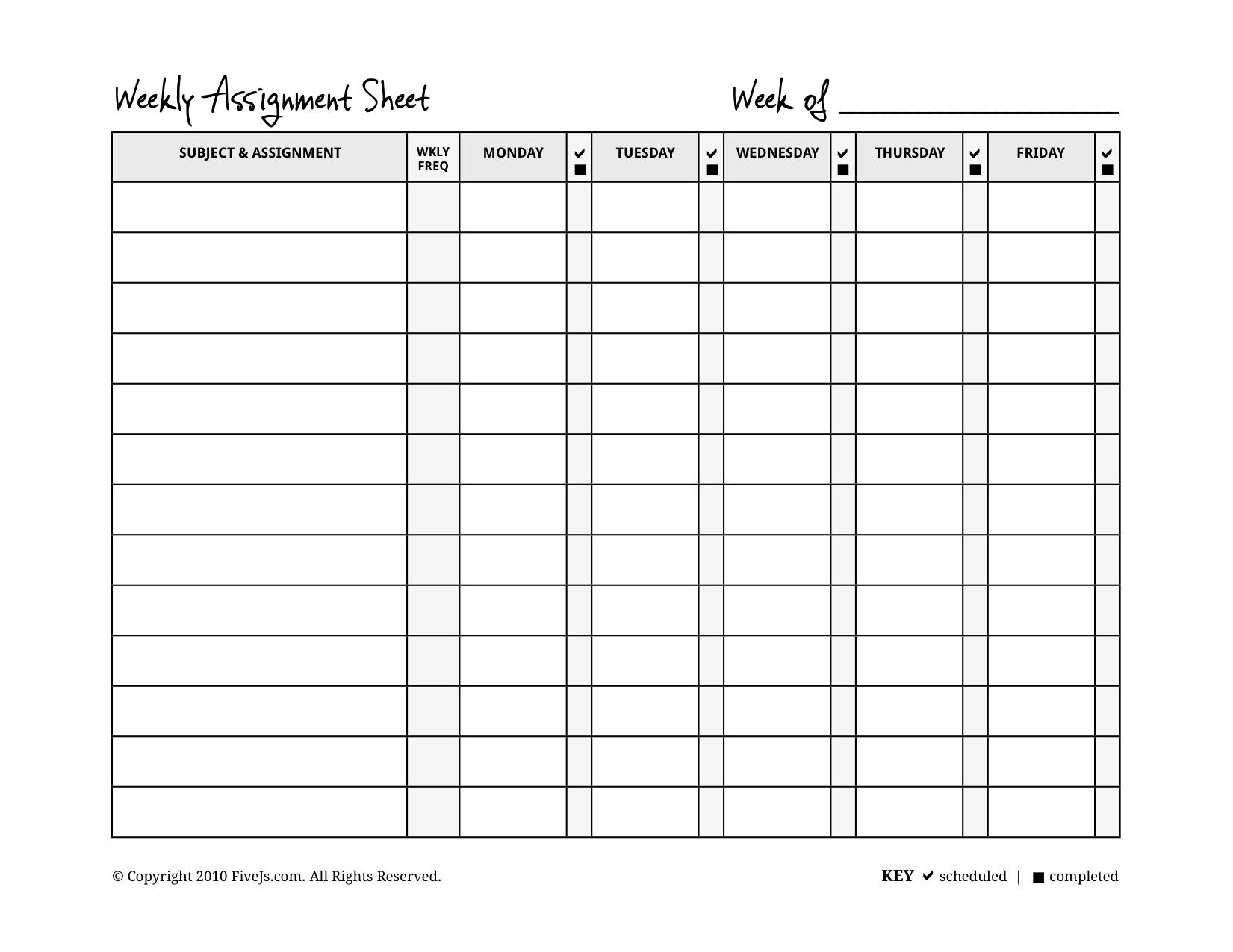 Homeschool Weekly Assignment Planner | A Counselor I Will Always Be - Free Printable Homework Assignment Sheets