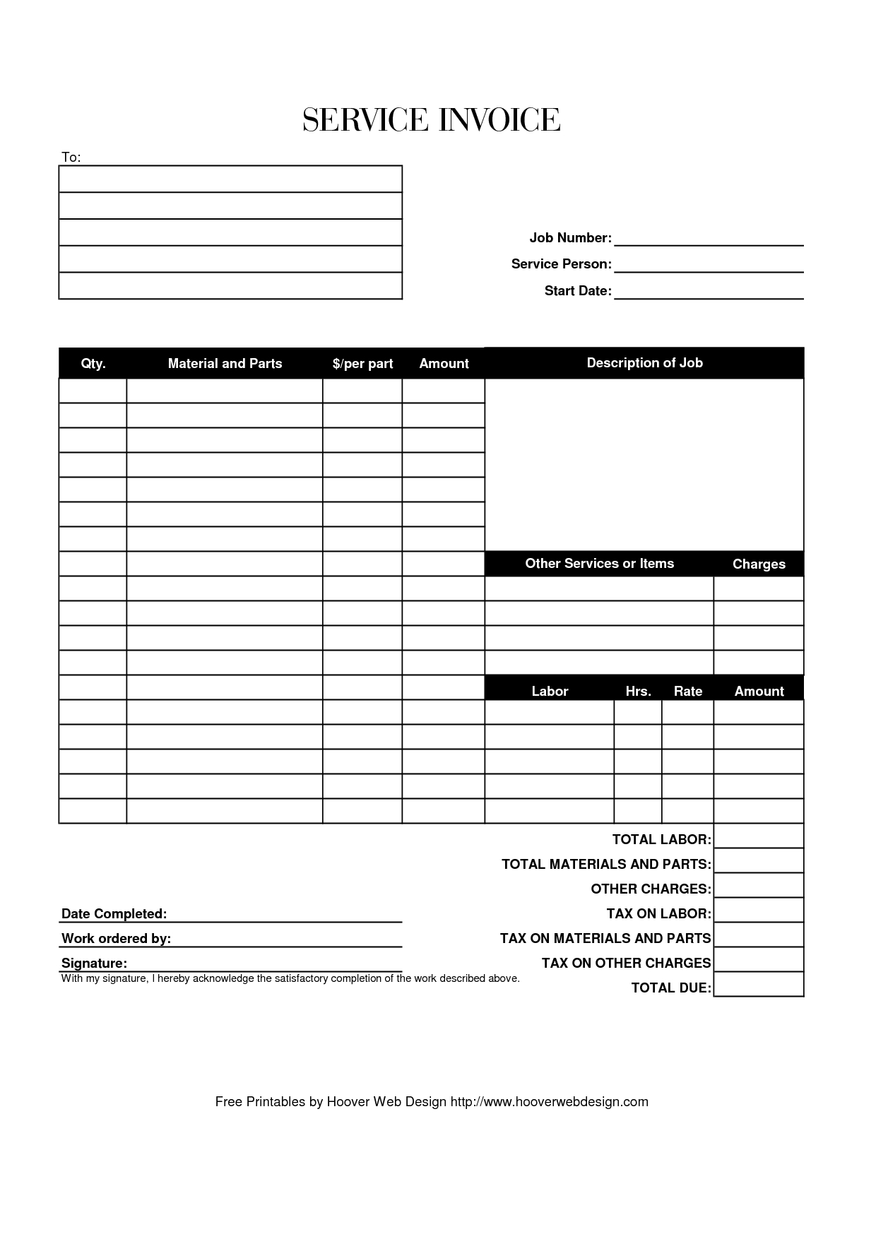 Hoover Receipts | Free Printable Service Invoice Template - Pdf - Free Printable Invoice Forms