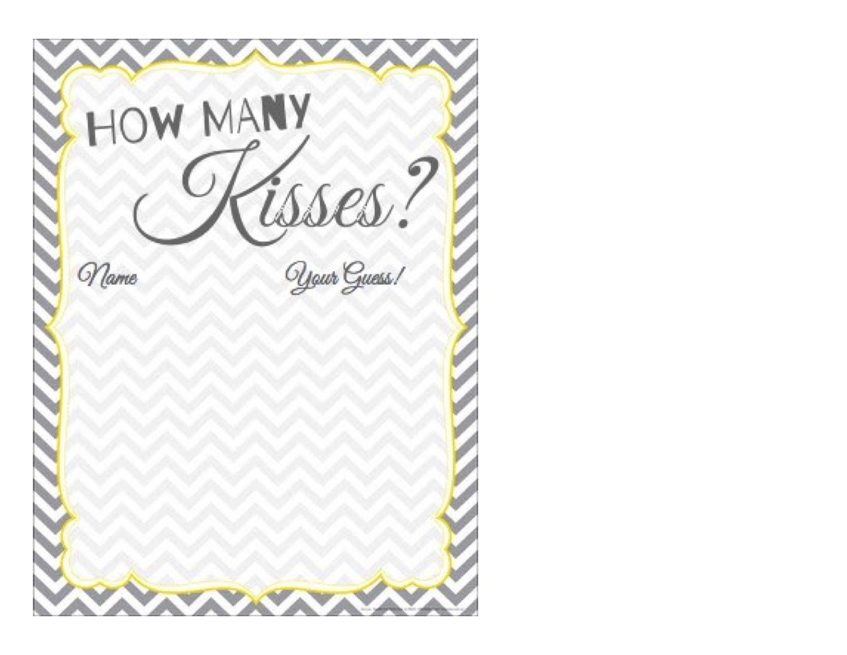 How Many Kisses? Free Printable Guessing Paper - Grey And Yellow - How Many Kisses Game Free Printable