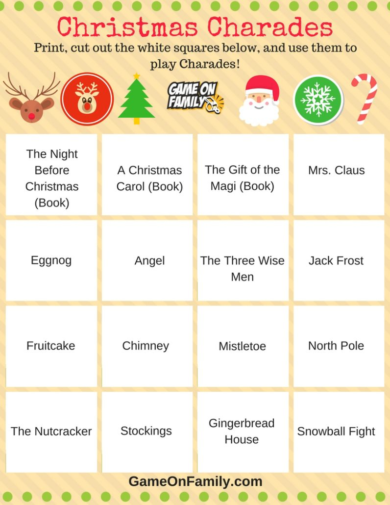 How To Play Christmas Charades: Free Printable Games! | Game On Family - Free Printable Christmas Charades Cards