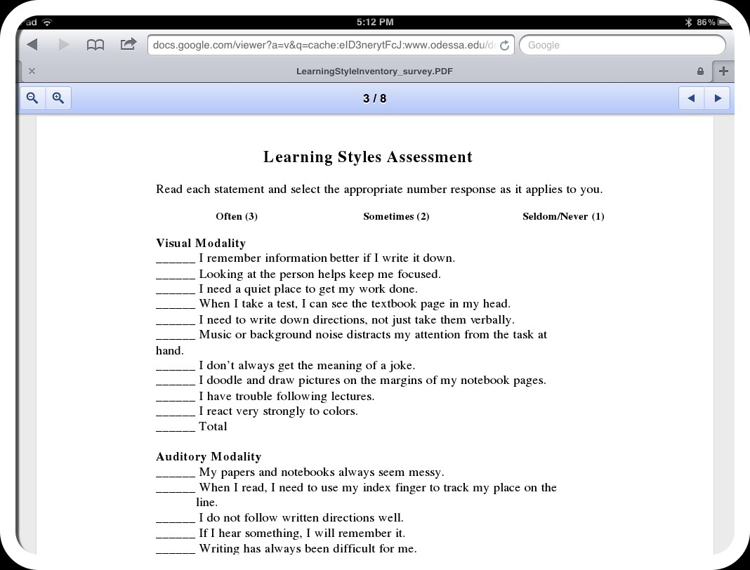 Identifying Student Learning Styles | All Access Pass - Free Learning Style Inventory For Students Printable