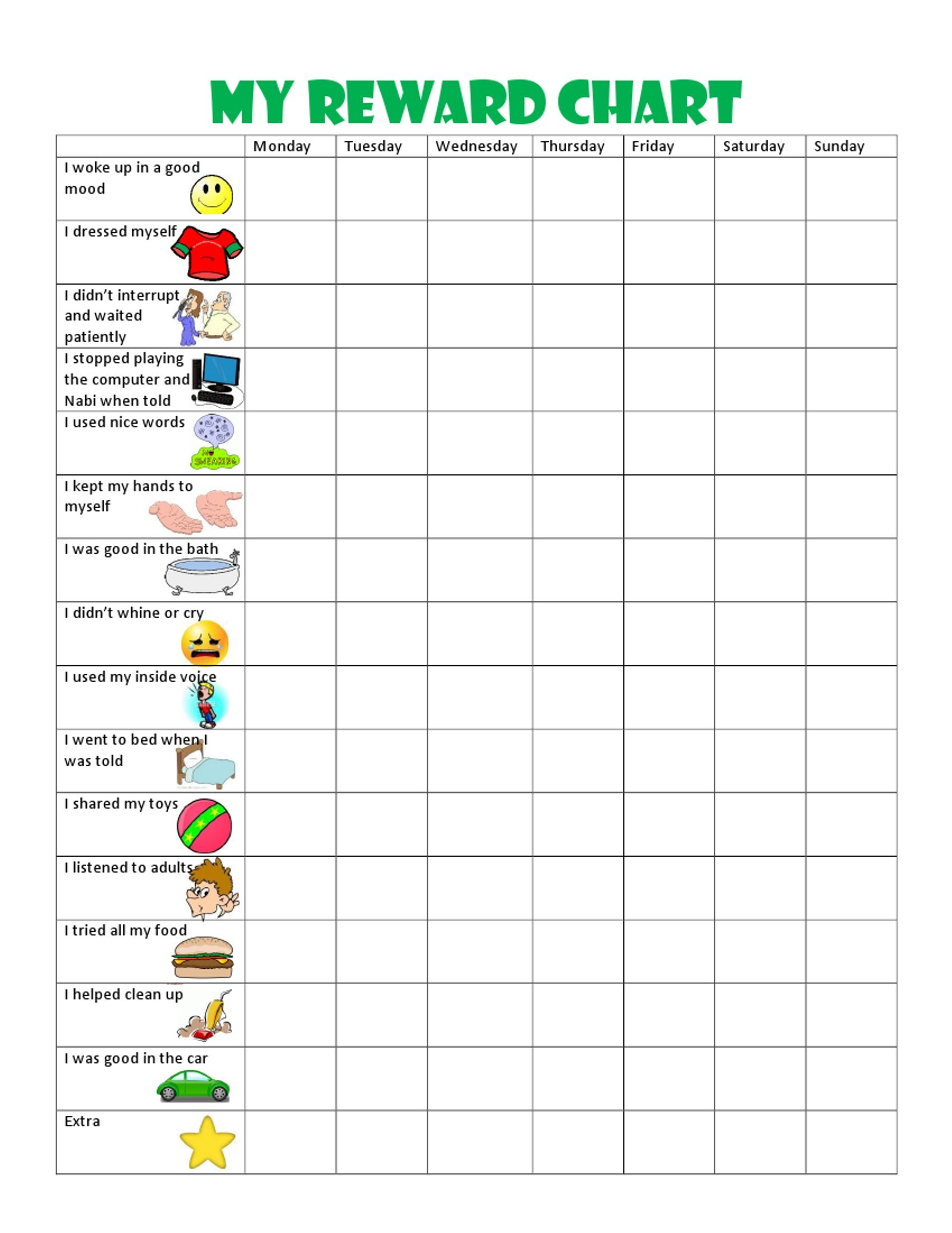 Image Result For Free Printable Behavior Charts For 6 Year Olds - Free Printable Reward Charts For 2 Year Olds