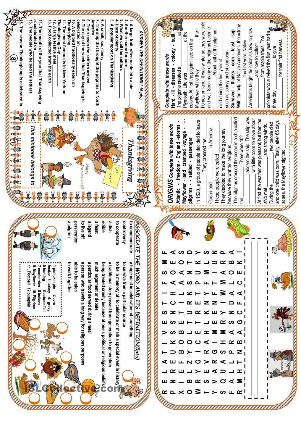 Image Thanksgiving Worksheet Esl 22 Thanksgiving Minibook Esl - Free Thanksgiving Mini Book Printable