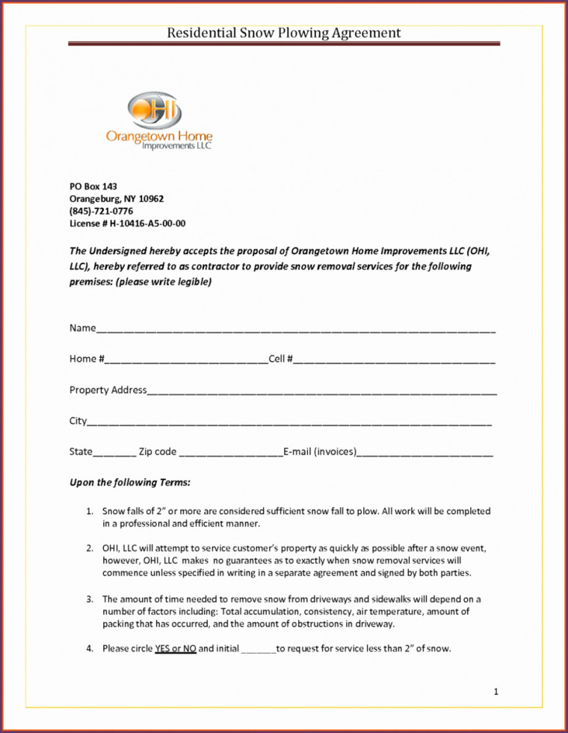 Impressive Snow Removal Contract Templates ~ Ulyssesroom - Free Printable Snow Removal Contract