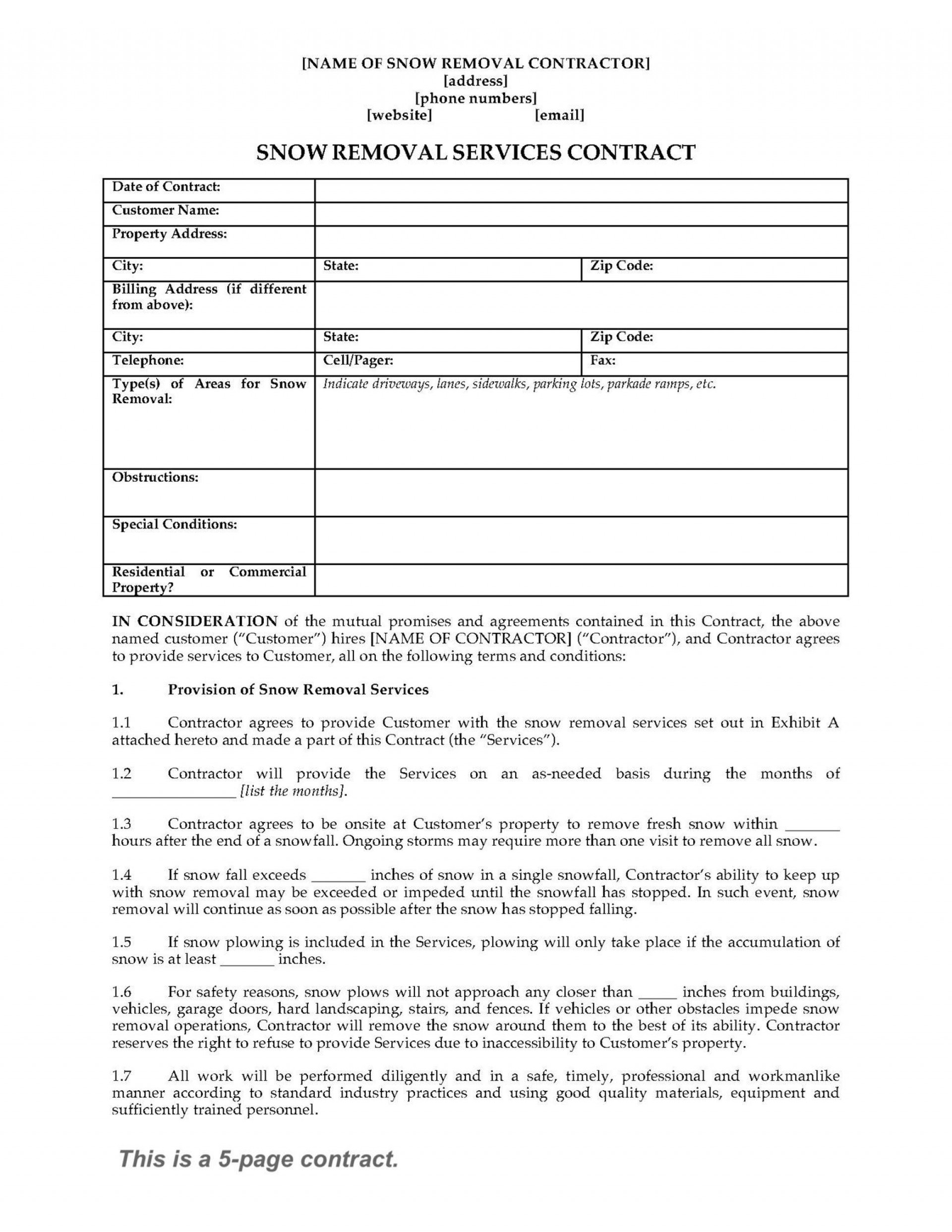 Impressive Snow Removal Contract Templates ~ Ulyssesroom - Free Printable Snow Removal Contract