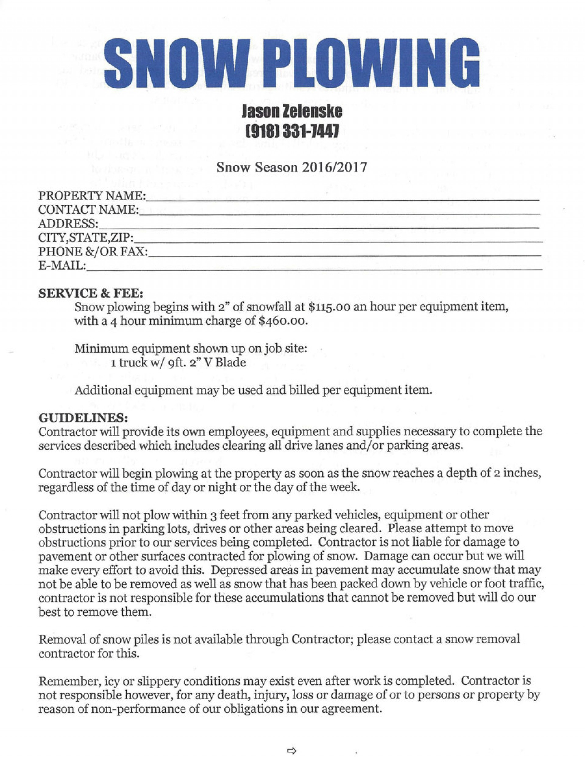 Impressive Snow Removal Contract Templates ~ Ulyssesroom - Free Printable Snow Removal Contract