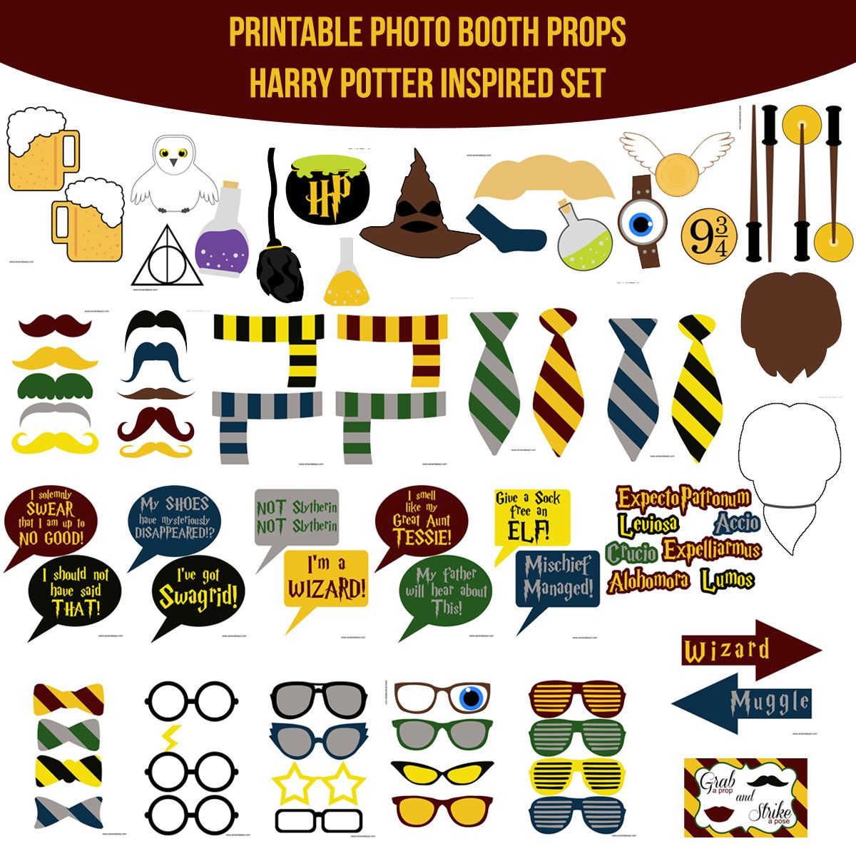 Instant Download Harry Potter Inspired Printable Photo Booth Prop - Free Printable 70&amp;#039;s Photo Booth Props