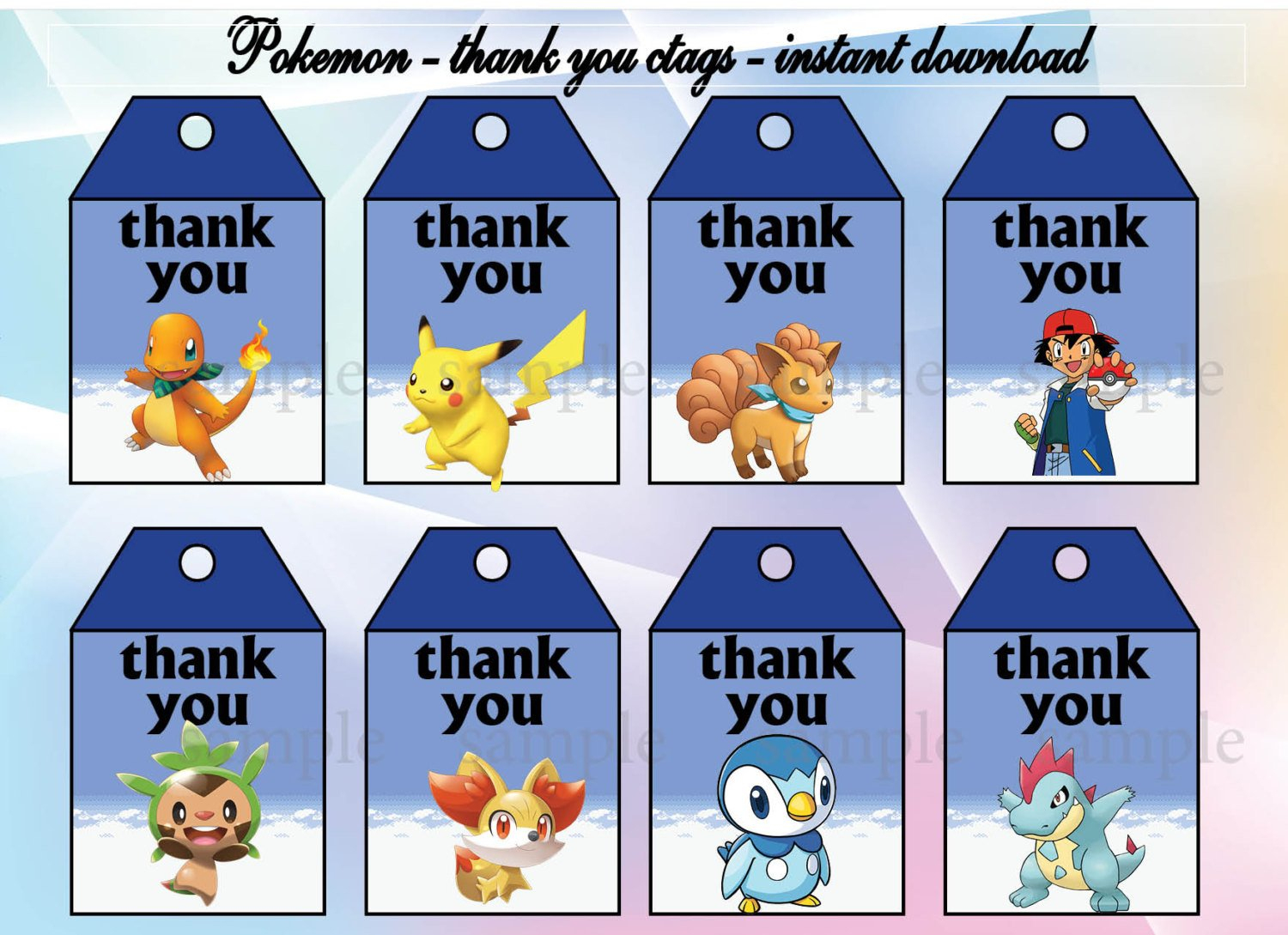Instant Download Pokemon Thank You Tags Pokemon Birthday | Etsy - Free Printable Pokemon Thank You Tags