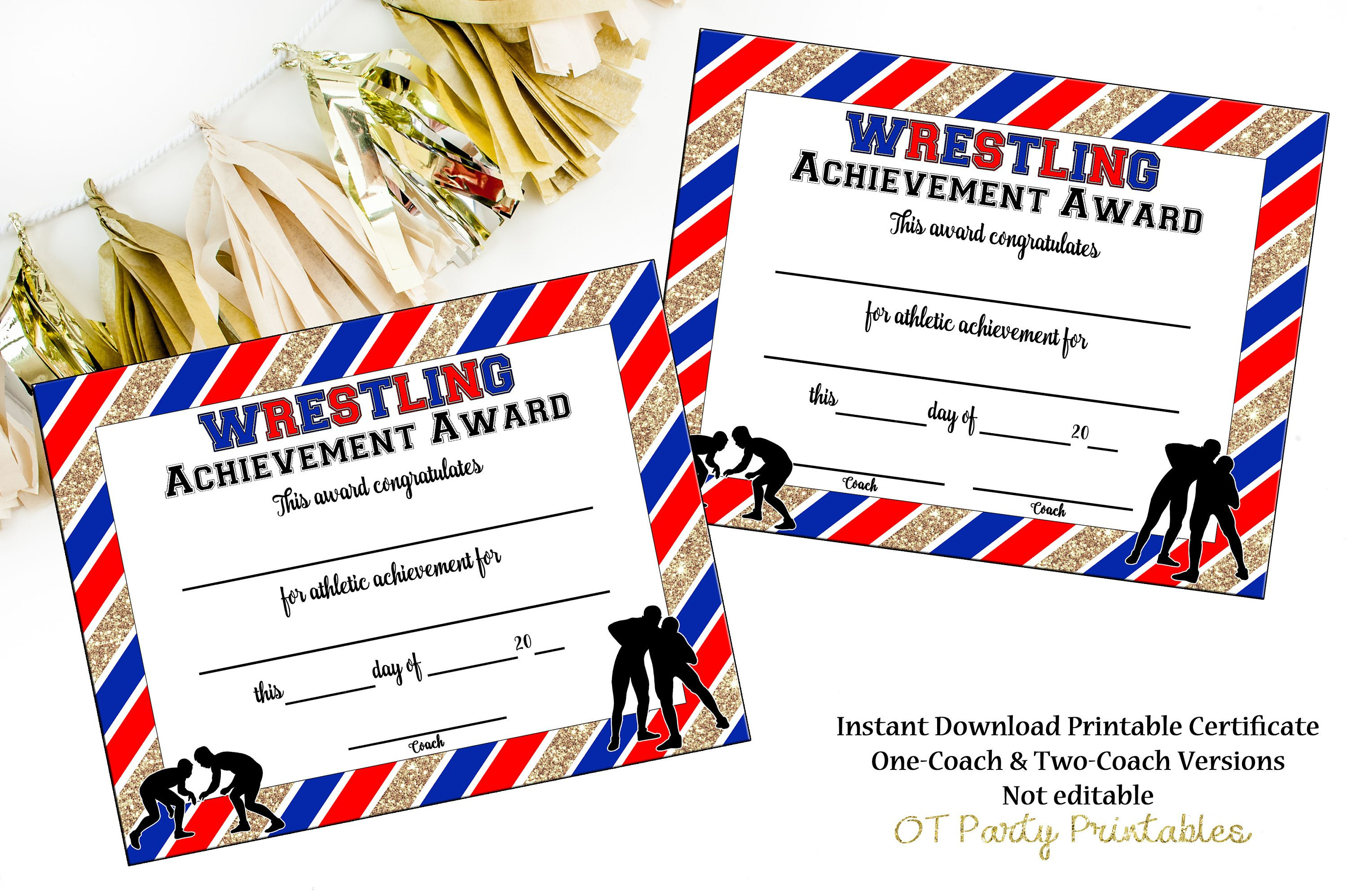 Instant Download Wrestling Award Wrestling Certificate | Etsy - Free Printable Wrestling Certificates