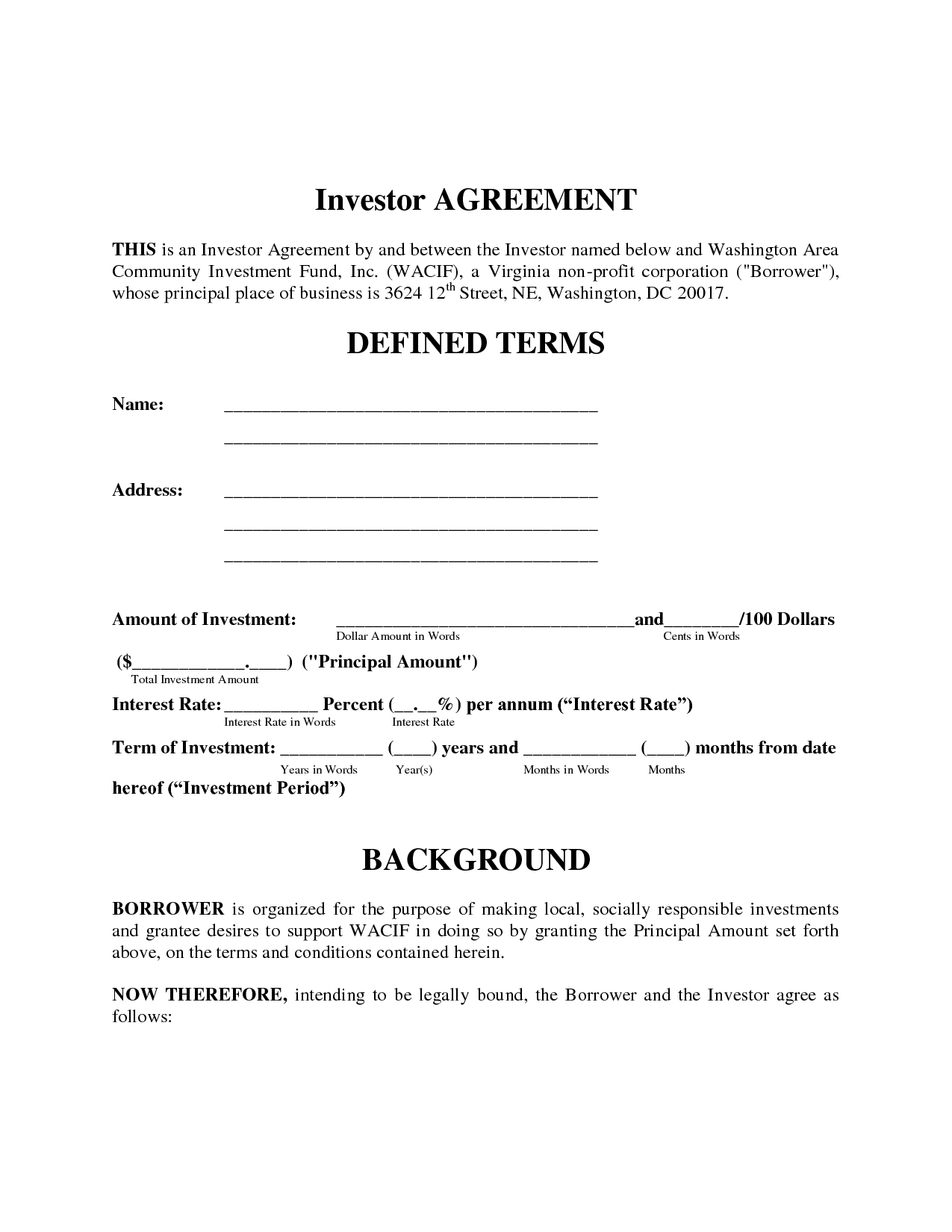 Investment Loan Agreement Template 114930 Simple Investment Contract - Free Printable Documents