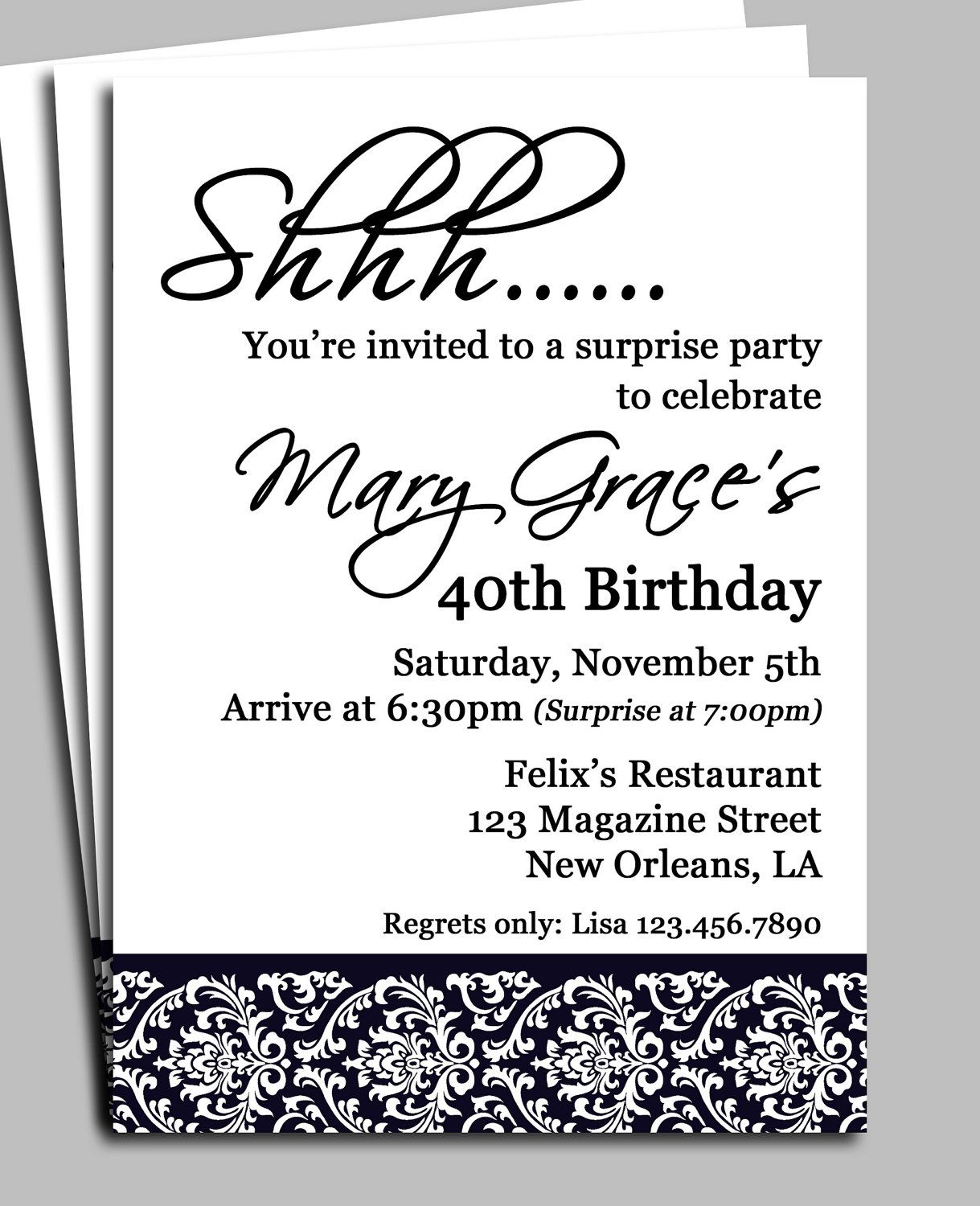 Invitation For Surprise Birthday Party Wording | H | Surprise - Free Printable Surprise 40Th Birthday Party Invitations